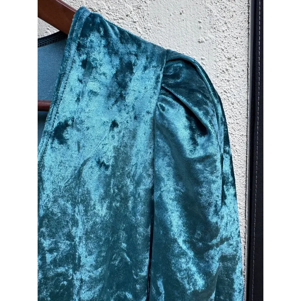 NWT Free People Don’t You Wish Crushed Velvet Bodysuit Deep Teal Small S
